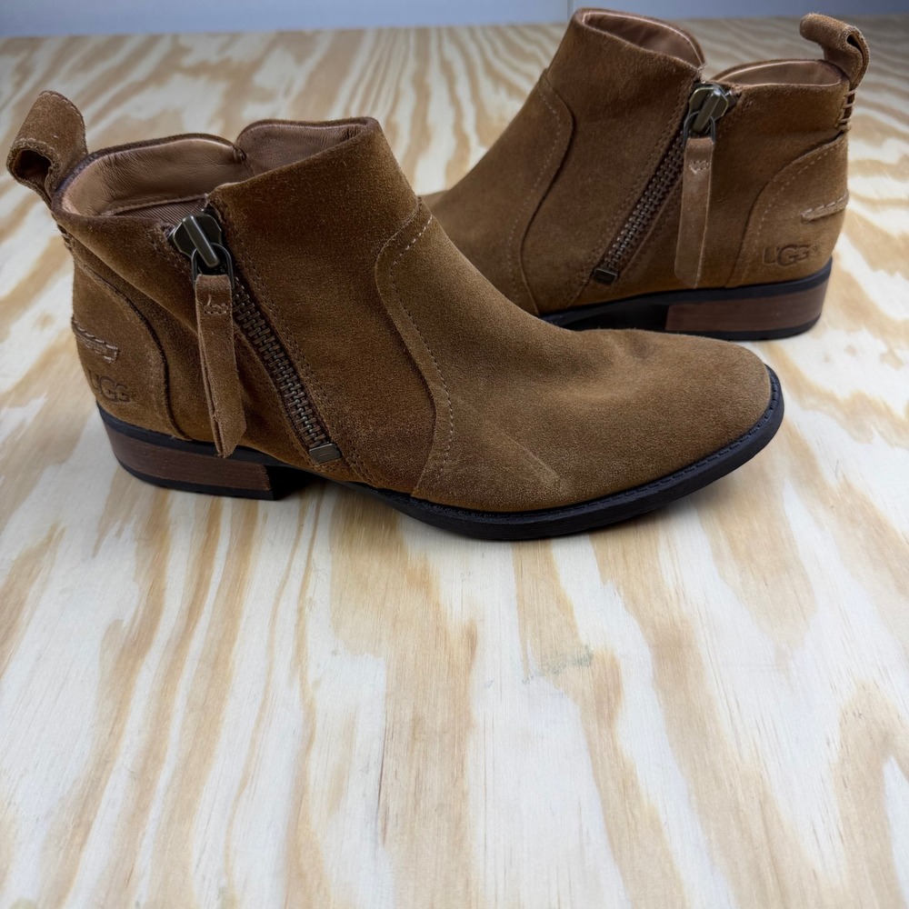 Ugg Aureo II Suede Ankle Boots Size 7 Chestnut Tan Zip Brown Uggs